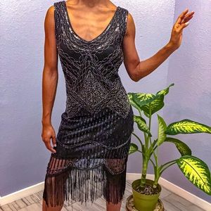 Black Hand Beaded 20’s style flapper dress